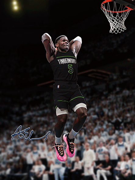 A stylized digital illustration of a basketball player dribbling in an empty arena.